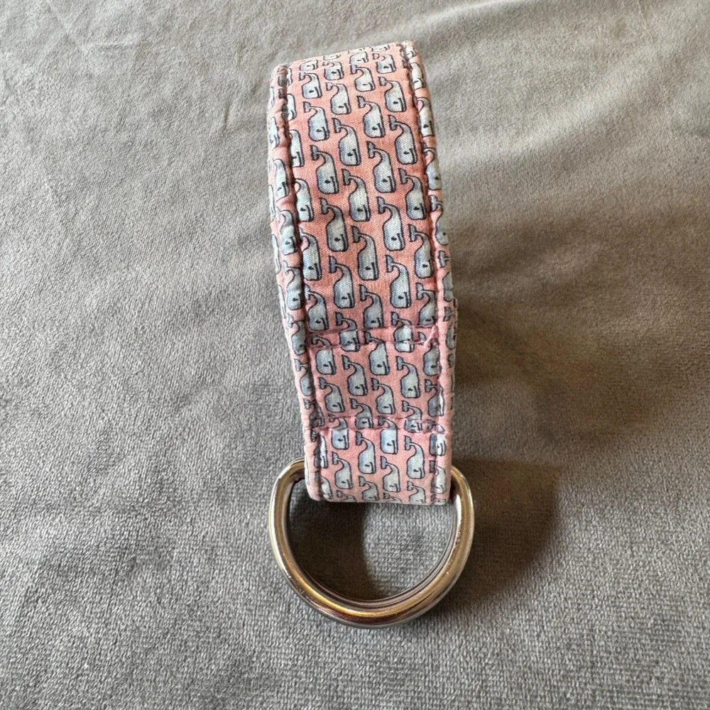 Vineyard Vines Mens Belt L Pink Whale Print D-Ring Cotton Preppy Coastal Unisex